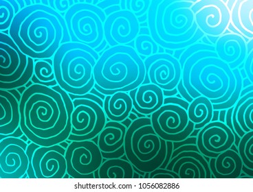 Light Blue, Green vector abstract doodle pattern. Doodles on blurred abstract background with gradient. The pattern can be used for coloring books and pages for kids.