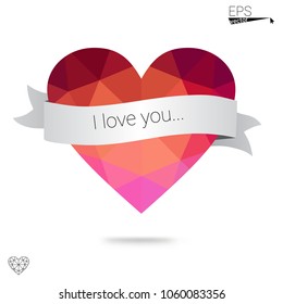 Light Blue, Green vector abstract glitter heart shape on white background in love concept for valentine's day with sweet and romantic moment. Polygonal design for your business.