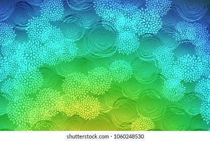 Light Blue, Green vector abstract doodle pattern. Sketchy doodles with flowers on blurred background. Brand-new design for your business.