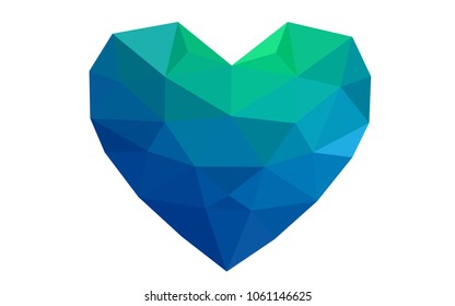 Light Blue, Green vector abstract Triangle Geometrical Heart on white polygonal background. Happy Valentine's Day Greeting Card. Stock template for your design.