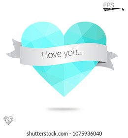 Light Blue, Green vector abstract Triangle Geometrical Heart on white polygonal background. Happy Valentine's Day Greeting Card. Stock template for your design.