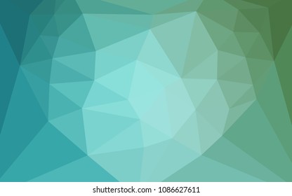 Light Blue, Green vector abstract polygonal template with a heart in a centre. Illustration in halftone style with triangles. Polygonal design for your web site.