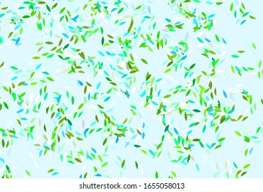 Light Blue, Green vector abstract backdrop with leaves. Colorful illustration in doodle style with leaves. Template for backgrounds of cell phones.