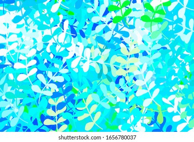 Light Blue, Green vector abstract design with leaves. Glitter abstract illustration with doodles and leaves. The best design for your business.