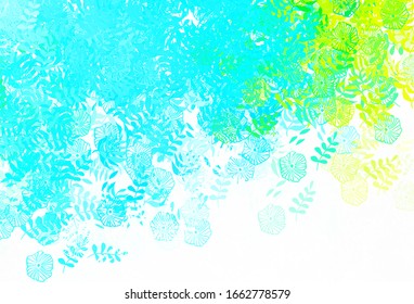 Light Blue, Green vector abstract backdrop with leaves. Glitter abstract illustration with doodles and leaves. Hand painted design for web, wrapping.