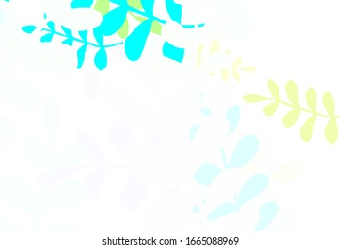 Light Blue, Green vector abstract pattern with leaves. Colorful illustration in doodle style with leaves. Hand painted design for web, leaflets.