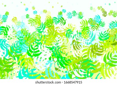 Azul claro, fondo abstracto vectorial verde con hojas. Dibujo abstracto geométrico moderno con hojas. Patrón colorido para los libros infantiles.