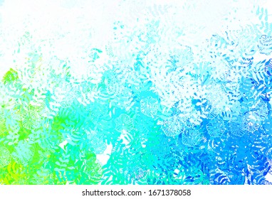 Light Blue, Green vector abstract pattern with leaves. An elegant bright illustration with leaves in Natural style. Doodle design for your web site.