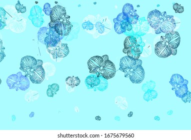 Light Blue, Green vector abstract pattern with flowers. Doodle illustration of flowers in Origami style. Pattern for heads of websites, designs.