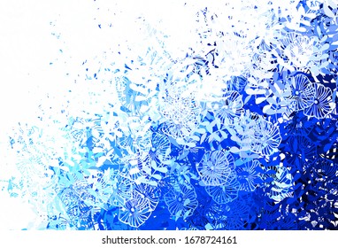Light Blue, Green vector abstract backdrop with leaves, flowers. Doodle illustration of leaves and flowers in Origami style. Hand painted design for web, leaflets.