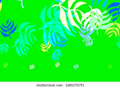 Light Blue, Green vector abstract background with leaves. Shining colored illustration with leaves in doodle style. Pattern for wallpapers, coloring books.