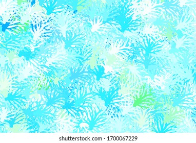 Light Blue, Green vector abstract backdrop with leaves. Doodle illustration of leaves and branches in Origami style. Hand painted design for web, leaflets.