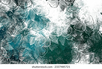 Light Blue, Green vector abstract backdrop with flowers. Sketchy doodle flowers on white background. New design for your business.