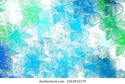 Azul claro, Verde vectorial fondo abstracto con flores. Ilustración abstracta con flores en estilo doodles. Patrón colorido para los libros infantiles.