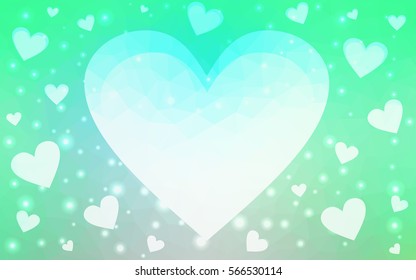 Light Blue, green vector abstract glitter heart shape on white background in love concept for valentine's day with sweet and romantic moment. Polygonal design for your business.