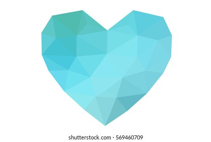 Light Blue, Green vector abstract Triangle Geometrical Heart on white polygonal background. Happy Valentine's Day Greeting Card. Stock template for your design.