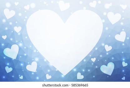 Light Blue, Green vector abstract Triangle Geometrical Heart on white polygonal background. Happy Valentine's Day Greeting Card. Stock template for your design.