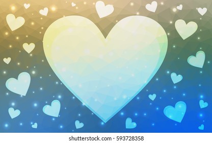Light Blue, Green vector abstract glitter heart shape on white background in love concept for valentine's day with sweet and romantic moment. Polygonal design for your business.
