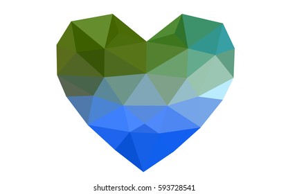 Light Blue, Green vector abstract glitter heart shape on white background in love concept for valentine's day with sweet and romantic moment. Polygonal design for your business.