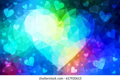 Light Blue, Green vector abstract glitter heart shape on white background in love concept for valentine's day with sweet and romantic moment. Polygonal design for your business.