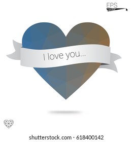 Light Blue, Green vector abstract Triangle Geometrical Heart on white polygonal background. Happy Valentine's Day Greeting Card. Stock template for your design.