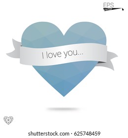 Light Blue, Green vector abstract glitter heart shape on white background in love concept for valentine's day with sweet and romantic moment. Polygonal design for your business.