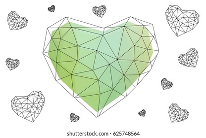 Light Blue, Green vector abstract glitter heart shape on white background in love concept for valentine's day with sweet and romantic moment. Polygonal design for your business.