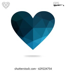 Light Blue, Green vector abstract Triangle Geometrical Heart on white polygonal background. Happy Valentine's Day Greeting Card. Stock template for your design.