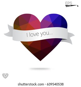 Light Blue, Green vector abstract glitter heart shape on white background in love concept for valentine's day with sweet and romantic moment. Polygonal design for your business.