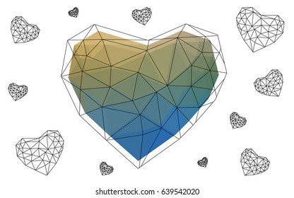 Light Blue, Green vector abstract glitter heart shape on white background in love concept for valentine's day with sweet and romantic moment. Polygonal design for your business.