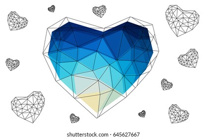 Light Blue, Green vector abstract glitter heart shape on white background in love concept for valentine's day with sweet and romantic moment. Polygonal design for your business.