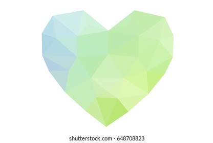 Light Blue, Green vector abstract glitter heart shape on white background in love concept for valentine's day with sweet and romantic moment. Polygonal design for your business.