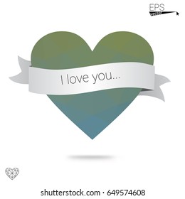 Light Blue, Green vector abstract glitter heart shape on white background in love concept for valentine's day with sweet and romantic moment. Polygonal design for your business.