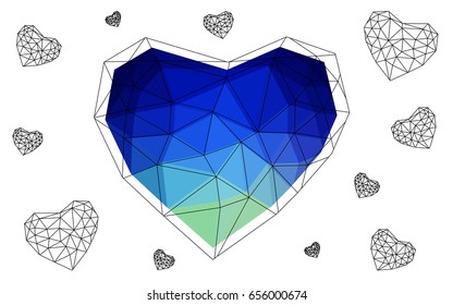 Light Blue, Green vector abstract glitter heart shape on white background in love concept for valentine's day with sweet and romantic moment. Polygonal design for your business.