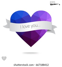 Light Blue, Green vector abstract Triangle Geometrical Heart on white polygonal background. Happy Valentine's Day Greeting Card. Stock template for your design.