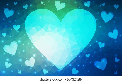 Light Blue, Green vector abstract glitter heart shape on white background in love concept for valentine's day with sweet and romantic moment. Polygonal design for your business.