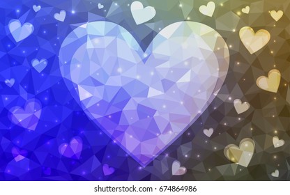 Light Blue, Green vector abstract Triangle Geometrical Heart on white polygonal background. Happy Valentine's Day Greeting Card. Stock template for your design.