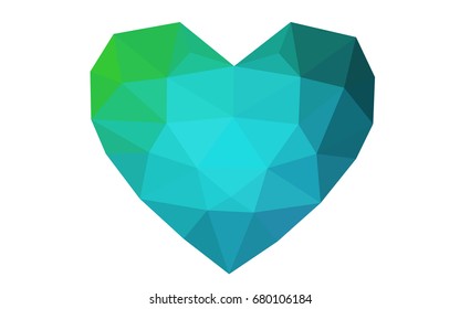 Light Blue, Green vector abstract glitter heart shape on white background in love concept for valentine's day with sweet and romantic moment. Polygonal design for your business.