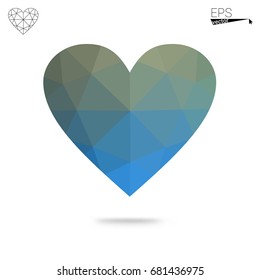 Light Blue, Green vector abstract Triangle Geometrical Heart on white polygonal background. Happy Valentine's Day Greeting Card. Stock template for your design.