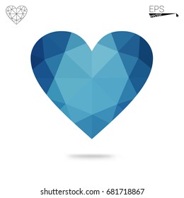 Light Blue, Green vector abstract Triangle Geometrical Heart on white polygonal background. Happy Valentine's Day Greeting Card. Stock template for your design.