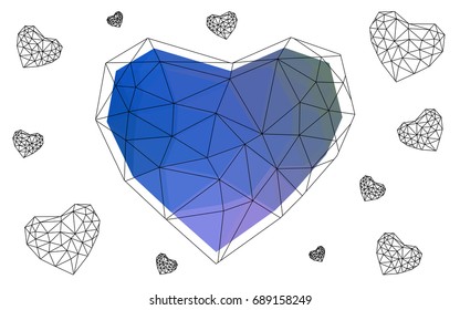 Light Blue, Green vector abstract glitter heart shape on white background in love concept for valentine's day with sweet and romantic moment. Polygonal design for your business.