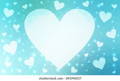 Light Blue, Green vector abstract Triangle Geometrical Heart on white polygonal background. Happy Valentine's Day Greeting Card. Stock template for your design.
