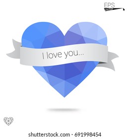 Light Blue, Green vector abstract Triangle Geometrical Heart on white polygonal background. Happy Valentine's Day Greeting Card. Stock template for your design.