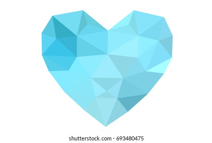 Light Blue, Green vector abstract Triangle Geometrical Heart on white polygonal background. Happy Valentine's Day Greeting Card. Stock template for your design.