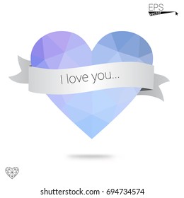 Light Blue, Green vector abstract glitter heart shape on white background in love concept for valentine's day with sweet and romantic moment. Polygonal design for your business.