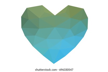 Light Blue, Green vector abstract Triangle Geometrical Heart on white polygonal background. Happy Valentine's Day Greeting Card. Stock template for your design.