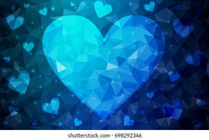 Light Blue, Green vector abstract glitter heart shape on white background in love concept for valentine's day with sweet and romantic moment. Polygonal design for your business.