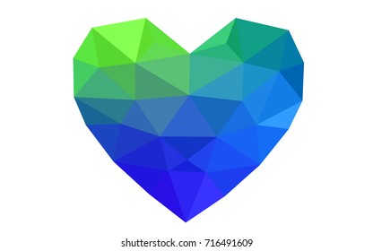 Light Blue, Green vector abstract glitter heart shape on white background in love concept for valentine's day with sweet and romantic moment. Polygonal design for your business.