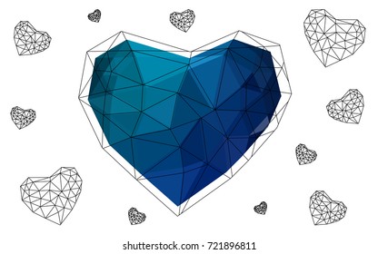 Light Blue, Green vector abstract glitter heart shape on white background in love concept for valentine's day with sweet and romantic moment. Polygonal design for your business.