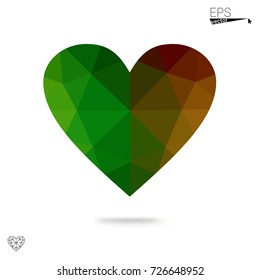 Light Blue, Green vector abstract Triangle Geometrical Heart on white polygonal background. Happy Valentine's Day Greeting Card. Stock template for your design.